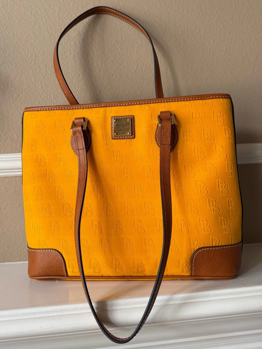 Dooney & Bourke Purse Marigold Yellow Gold Tote Bag Brown Leather Trim Red NWOT